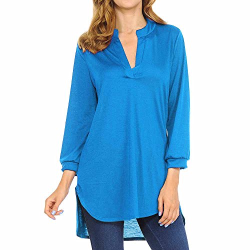 HAALIFE◕‿ Women's Roll Tab Sleeve Tunic, Perfect Long for Leggings Shirt Cute Versatile Top Sky Blue - Thumbnail 2