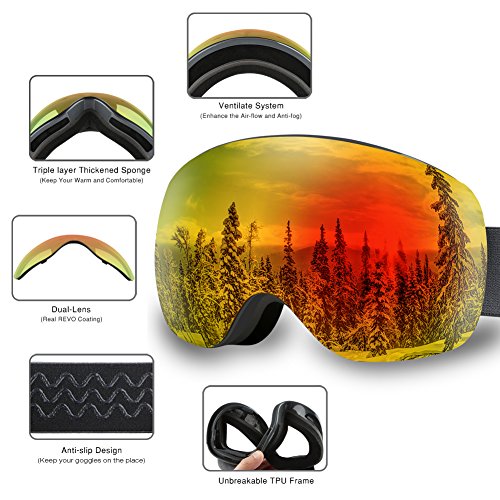 AKASO OTG Ski Goggles, Snowboard Goggles, MagPro Interchangeable Lenses, AntiFog, 100