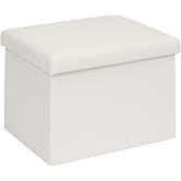 B FSOBEIIALEO Folding Storage Ottoman Cube Faux Leather Ottomans for Living Room, Bedroom, Home Office, Dorm Storage Footrest White 16.5"x12.6"x12.6"