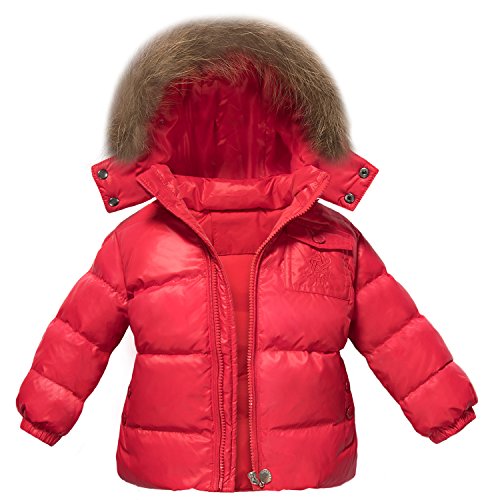 ZOEREA 2 Piece Unisex Kids Girls Snowsuit Hooded Puffer Jacket Snow Pants Red, Label XL/Age 3-4T
