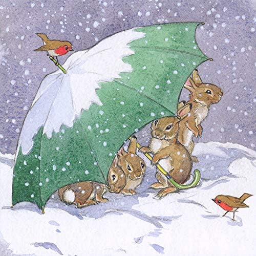 Museums & Galleries Christmas Cards - Pack of 8 Premium Christmas Greeting Cards with Envelopes - Festive Snowy Rabbits & Umbrella