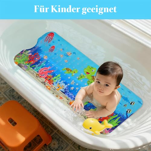 Secopad Children's Bath Mat for Bathtub, 100 x 40 cm, Cartoon Non-Slip Mat, Bathtub Baby, Bath Mat Non-Slip with Suction Cups, 100% BPA Free & Machine Washable, Turtles