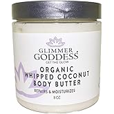 GLIMMER GODDESS Organic Vegan Whipped Coconut Oil & Vitamin E Body Butter With Lavender Lemon, Moisturizing, Anti-aging, Skin Repairing, 8 oz.