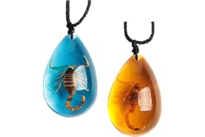Acxico 2 pcs Insect Stone Natural Scorpions Inclusion Genuine Amber Baltic Pendant Necklace, amber, Amber