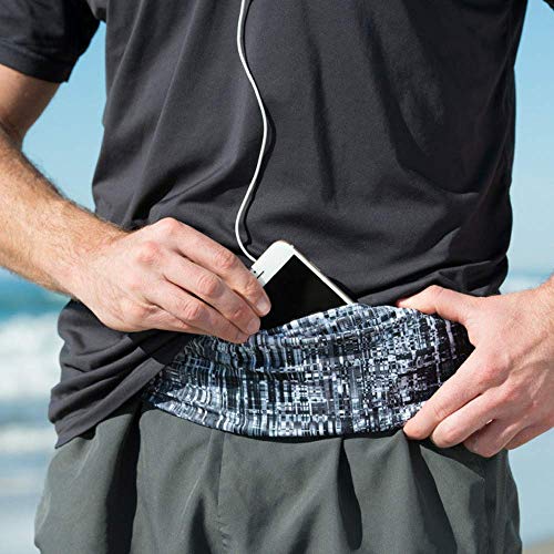 BANDI Large Travel and Running Belt, Securely Carry Keys, Phone, Medicine, Money or Food While You Exercise or Travel Within Its Sleek 3 Pocket Design, Size 7.5 Inch by 3.5 Inch Black Hatch One Size