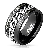 STR-0490 Stainless Steel Chain Center with Bible Words Engraved Black IP Ring
