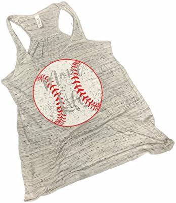 Devious Apparel Mom Life Baseball Softball Team Mom Tee Printed Flowy Women's Tank Top - Polyester Blend Cover Up (SM, White Marble)