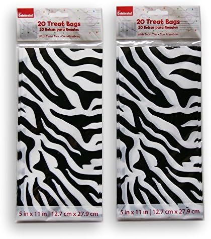 Zebra Stripe Birthday Party Favor Loot Bag - 40 Count