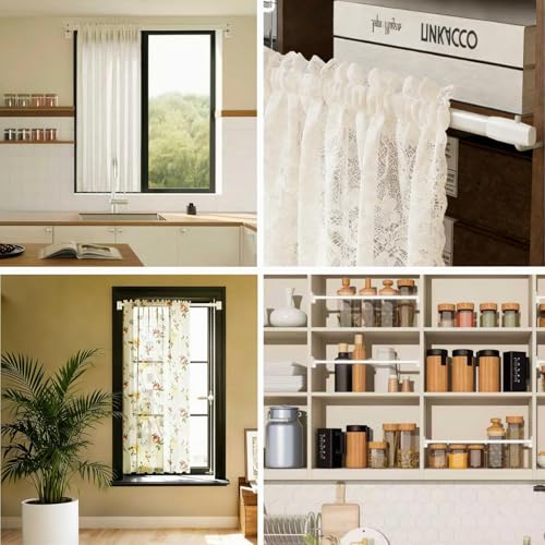 Adjustable Glazing Rods for Window Cabinet Rods Tension Rod Adhesive Curtain Rod Hooks 2pcs 70-120CM
