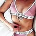 Romacci Women Lingerie Set Sports Letter Printed Bikini Set Thong Briefs Two Piece Underwear Suit Pink