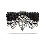 Shiratori Women's Vintage PU Beaded Square Clip Clasp Evening Clutch Crossbody Bag Purse
