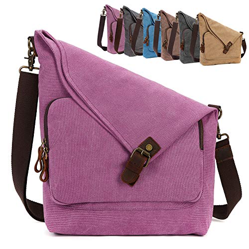 AmHoo Canvas Crossbody Bag for Women Genuine Leather Messenger Purse