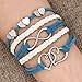 SKYPIA Leather Wrap Bracelets Girls Double Hearts Infinity Rope Wristband Bracelets (Blue)