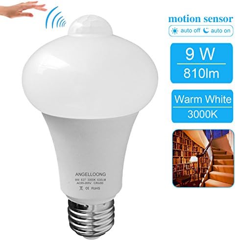 9W PIR Motion Sensor Light Bulb Indoor ,Smart Sensor Bulb E26/E27 Outdoor Motion Activated Light Bulb Warm White Auto Switch LED Night Light Bulb for Frontdoor Stairs Garage Corridor Walkway Yard