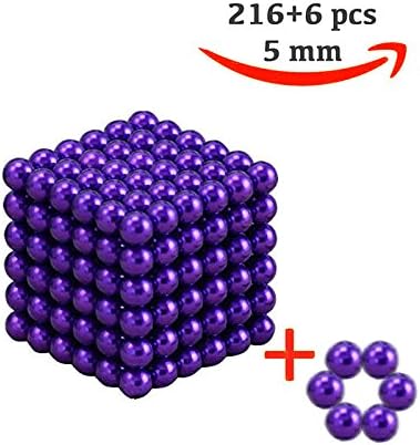 216 magic Balls Sculpture Toy - 216 Pieces 5mm Large Size - Includes Carrying Bag and Plastic Card Separator - (5mm, Purple)
