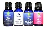 ZEN BLEND Aromatherapy Starter Kit (4): Zen Sublime Sleep, De-Stress, Focus & Immune Boost. Topical + Inhale for Improved Wellness. Each Bottle is 0.47 ounces.
