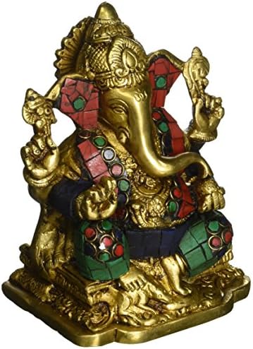 EktaCreations Ganesh brass Ganesha Hindu Elephant God for home Decor table top valentine gift statue 11cm(l) X 8.5cm(w) X 15cm(h)