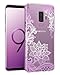 Casetego Compatible with Galaxy S9 Plus Case,Clear Soft Flexible TPU Case Rubber Silicone Skin with Flowers Floral IMD Printed Back Cover for Samsung Galaxy S9 Plus-Purple Flower