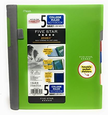 Five Star Advance Spiral Notebook-Standard Size, 5 Subject, College Ruled, 8.5 x 11 Inch Sheet Size, LIME (73148)