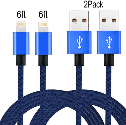 WANDESHA 2Pack 6FT Extra Long Nylon Braided Cord Lightning Cable USB Charging Charger for appel iPhone 7/7 Plus/6/6 Plus/6S/6S Plus,SE/5S/5,iPad Air/Pro/Mini Cable Charger (Blue)