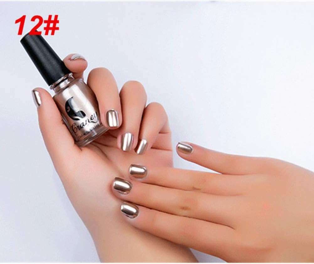 Glamour 6ml Metallic Chrome Mirror Effect Manicure Tool Nail Art Polish Varnish Sticker - #12 Mirror Champagne Gold