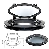 Amarine Made Boat Yacht Elliptical Oval Opening Portlight Porthole 16” X 8-5/8” Replacement Window Port Hole - ABS, Tempered Glass, Color: White, Black (Black)