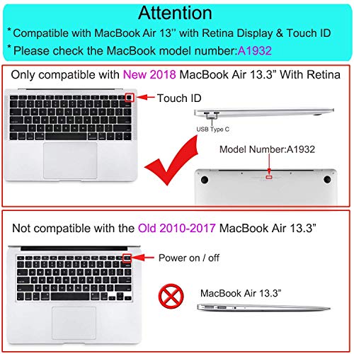 MOSISO MacBook Air 13 Inch Case 2018 Release A1932 with Retina Display, Plastic Pattern Hard Case Shell & Keyboard Cover & Screen Protector Only Compatible Newest MacBook Air 13, White Gold Marble