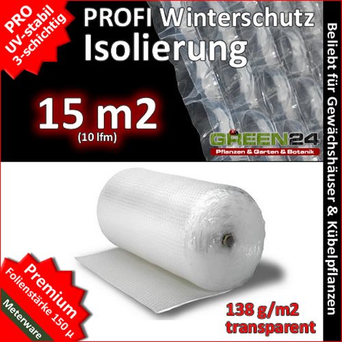 GREEN24 Noppenfolie Luftpolsterfolie 10m (15m2) PRO3 Frostschutz, Windschutz und Winterschutz, Isolierung und Wärmeschutz, Fr