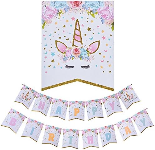 ASPEN Happy Birthday Bunting Banner Rainbow Unicorn Themed Party Favors Decorations For Cute Fantasy Fairy Girls Birthday Party Supplies