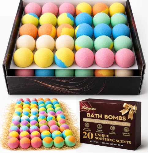 Bath Bombs for Women - 60 Pack Mini Bath Bombs Gift Set, 20 Unique Scents (3 of Each), Spa Fizzies with Essential Oils & Shea Butter, Individually Wrapped, Bulk Party Favors, Gifts for Mom, Wife at Amazon