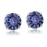 14K White Gold 1.00ct TGW Tanzanite Round Stud Earrings