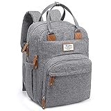 Diaper Bag Backpack, Large Capacity Unisex Nappy Baby Bags for Boys and Girls Waterproof Multifunction Travel Back Pack for Mom and Dad, Gray