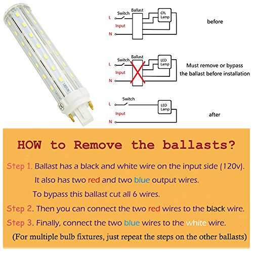 G24Q Base LED Bulb Lustaled 12W GX24Q 4 Pin LED Rotatable PL Corn Light Lamps Warm White 2800K LED GX24(G24) Lights 26W CFL/Compact Fluorescent Lamp Replacement (Remove/Bypass the Ballast, 2-Pack) - Thumbnail 5
