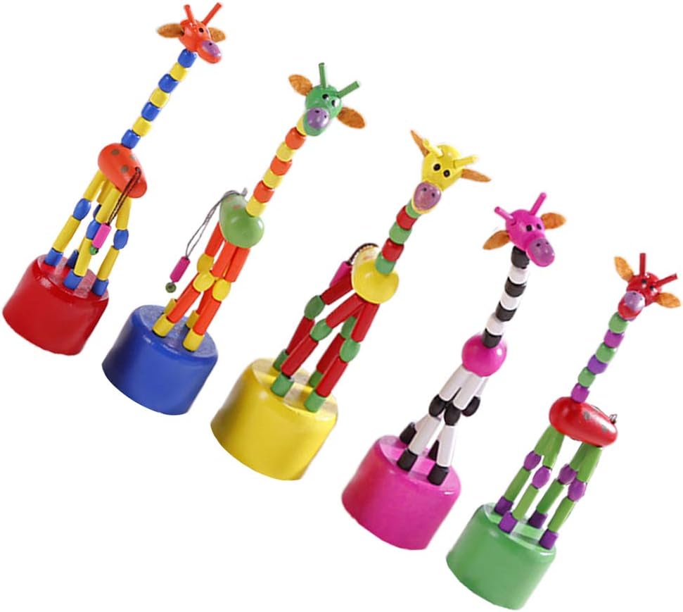 STOBOK 5Pcs Wooden Giraffe Figurine Toy Dancing Rocking Giraffe Finger Puppets Toys for Boys Kids Girls (Random Style) - Image 3