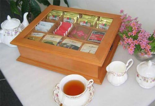Amazon Com Large Tea Bag Chest Cabinet Tea Bag Storage Box Solid Wood Oak Finish Wooden Tea Chest Box Kitchen Dining