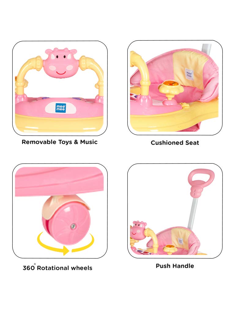 mee mee baby walker with adjustable height and push handle bar