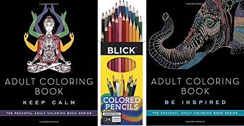 Adult Coloring Book Set Colored Pencils &amp; Keep Calm + Be Inspired books set of 24 Colored Pencils - Design Create Inspire