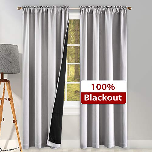 SUOCAI 100 Blackout Curtains with Black Liners - Solid Thermal