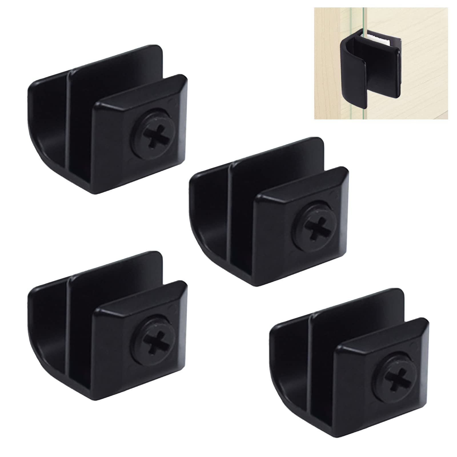 UFURMATE Glass Cabinet Door Knob, 4Pcs Black Zinc Alloy, Fit for 3-5mm Glass (Square)