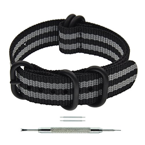 21mm Black/Grey PVD Nylon Bond NATO Strap Band Military Zulu Style Wrist Band
