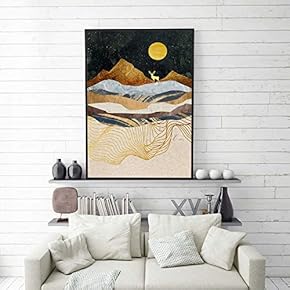 Framed Canvas Home Artwork Decoration Golden Abstract Style Canvas Wall Art for Living Room, Bedroom - 16x24 inches