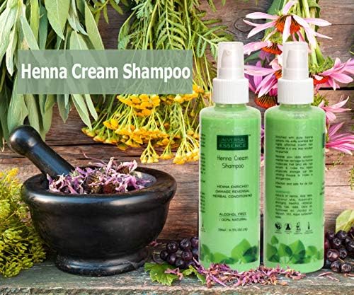 Universal Essence Henna Cream Shampoo for Deep Conditioning & Damage Repair - Herbal Shampoo With Aloe Vera, Reetha & Bhringraj – Alcohol Free Herbal Shampoo with Lotion Pump (200 ML)