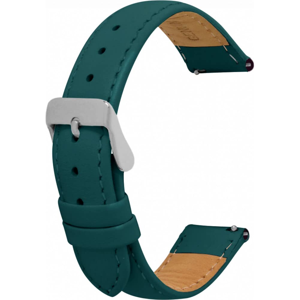 Toff London Ladies Dark Green Leather Watch Strap, Quick Release with Silver Metal Buckle, Band Width 18mm