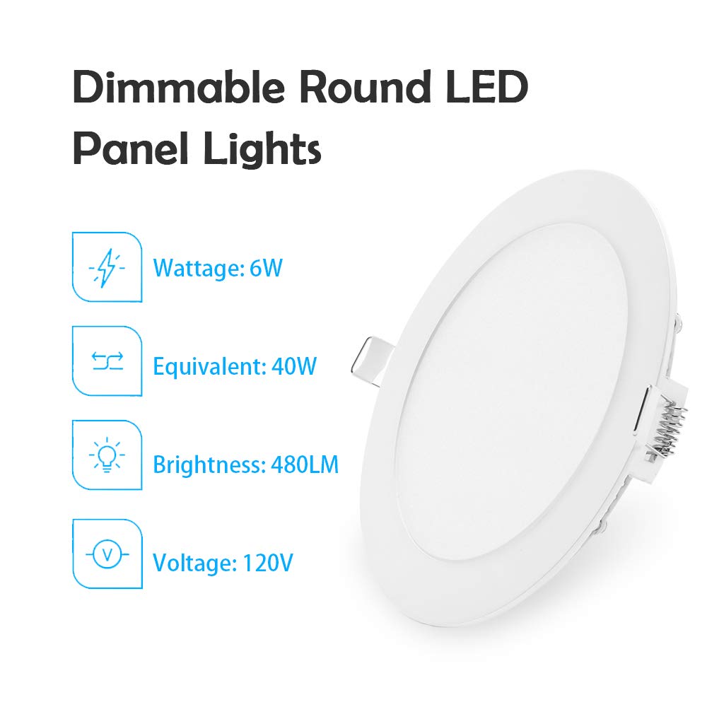 ECOWHO 6W 4 Inch Recessed Ceiling Lights with Junction Box, Dimmable Round LED Panel Lights, 480LM for Home Office Commercial Lighting (3000K Warm White)