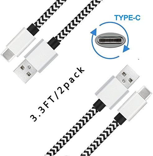 USB Type C 2.0 Cable Long Braided Gold for Nintendo Switch Game Pad Tablet.(2 pack 3.3ft white).