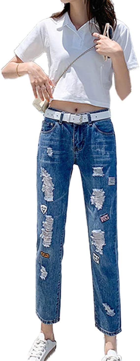 Amazon もうほうきょう 夏 新しい まっすぐ ジーンズ レディース ファッション 9ポイント ミッドウエスト ゆるい 全試合 薄かった レトロ ワイドレッグパンツ ジーンズ 通販