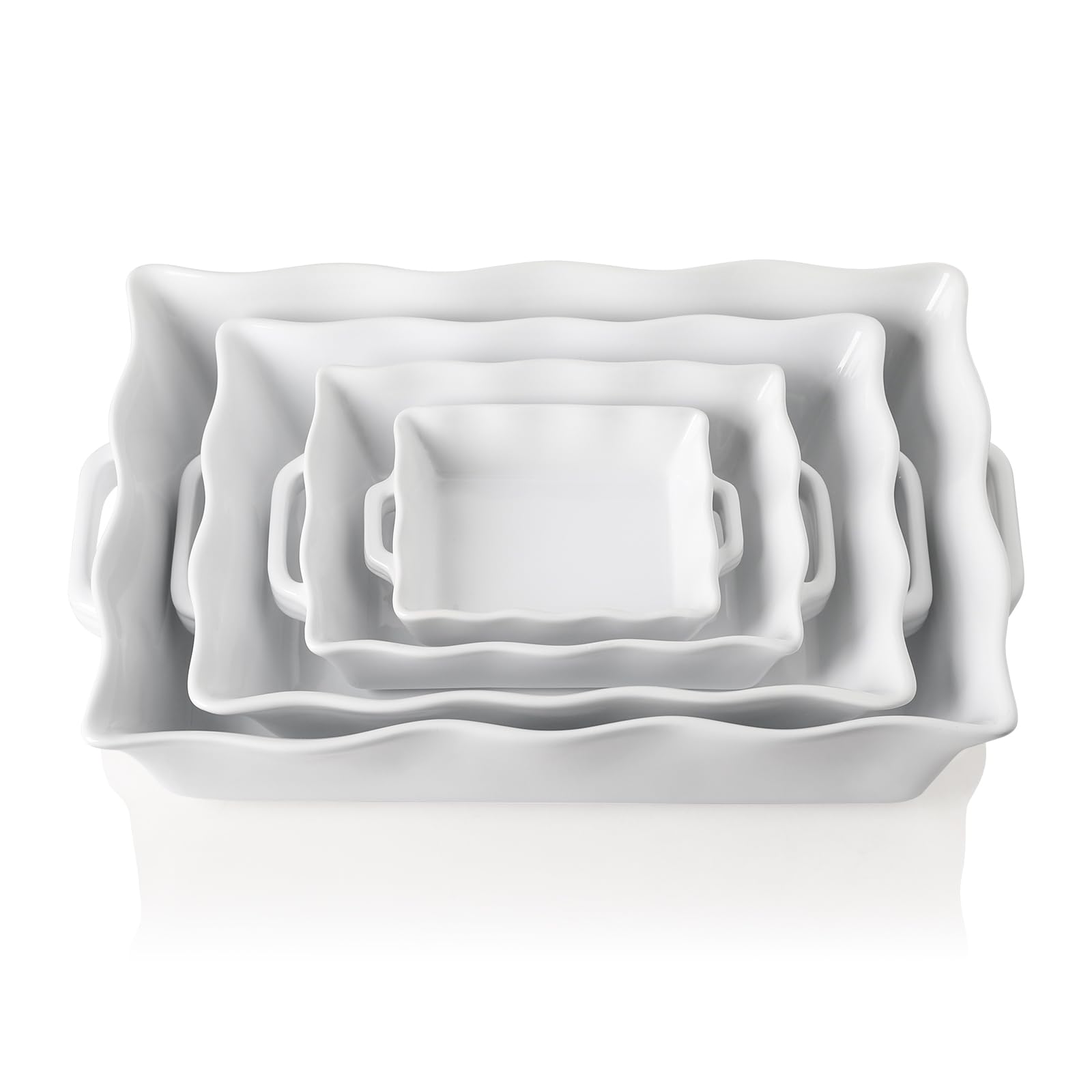 Photo 1 of **Big one is missing** Sweejar Casserole Dishes for Oven, Ceramic Bakeware Set of 4, Rectangular Baking dish with Handles, Wave Edge Lasagna Pan Deep for Cooking, Cake, Dinner, Banquet and Daily Use (White)