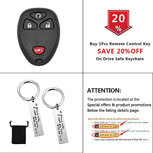 Keyless Entry Remote Control Car Key Fob Fits - Chevy Silverado Traverse Equinox Avalanche/GMC Sierra/Pontiac Torrent/Saturn Outlook Vue 2007 2008 2009 2010 2011 2012 2013 2014 2015 2016,