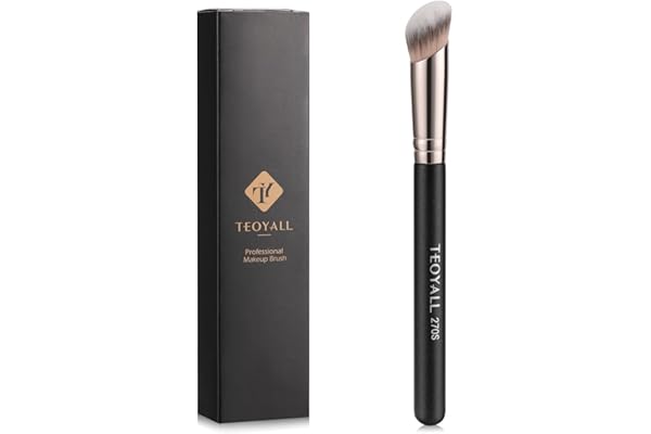 TEOYALL Under Eye Concealer Brush, Angled Contour Brush Synthetic Kabuki Brush for Concealing Blending Setting Buffing with L