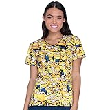 Tooniforms By Cherokee Women's V-Neck Minions Print Scrub Top Small Print